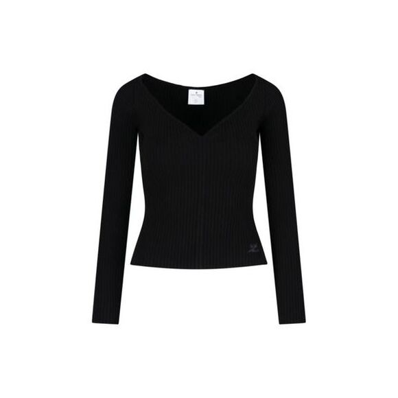 Raffia V-Neck Jumper in Navy Blue for Women - FW22 - Picture 1 of 4